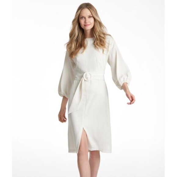 NWT- Sachin & Babi Annie Dress – White Crepe Sheath with Belt & Blouson Sleeves - Picture 3 of 7